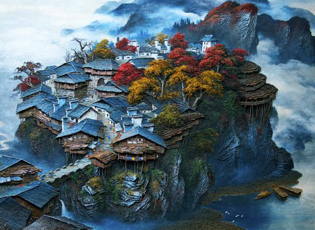 乾州古城的砂石畫 用大地肌理講述湘西秘境